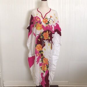 Vintage Noor Arta Hawaiian floral print caftan beach pool swimsuit coverup XS S